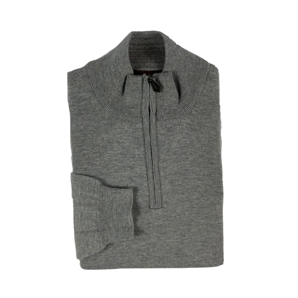 Hickey Freeman Mens Gray 100% Merino Wool 1/4 Zip Pullover Sweater Size M